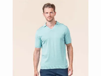 Living Crafts Living Crafts Bio-Herren-Polo-Shirt 'TAAROS' mit V-Ausschnitt, mare,
