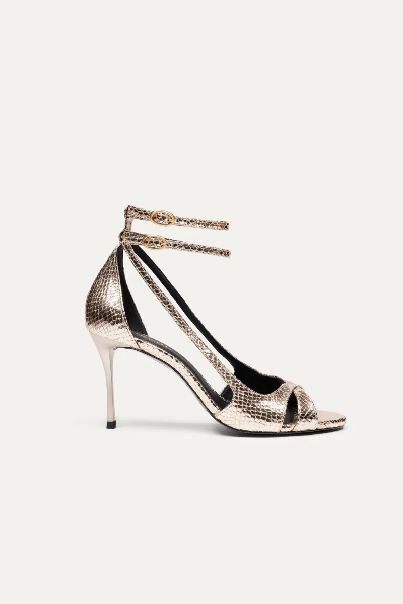 BIKKOU BIKKOU Damen vegan Sandalen Drinks Mit Freunden Gold Python