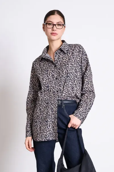 JAN N JUNE JAN 'N JUNE Damen vegan Hemd Oversized Mamro Leo Print