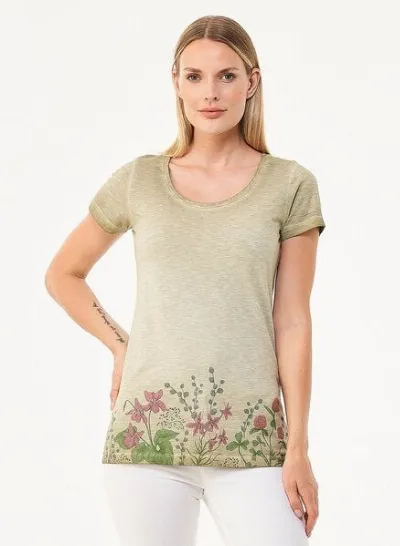 ORGANICATION ORGANICATION Cold Pigment Dyed T-Shirt aus Bio-Baumwolle mit Blume-Print