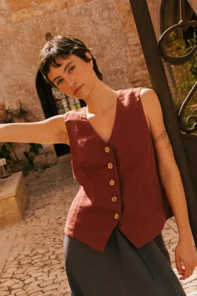AmourLinen AmourLinen Damen vegan Weste Greta Terracotta