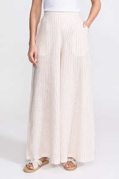 De IONESCU De IONESCU Damen vegan Hose Palazzo Leinen Rosa Goldene Streifen