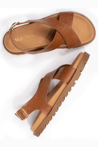 Will's Vegan Store Will's Vegan Store Damen vegan Sandalen Cross Over FuÃŸbett Tan