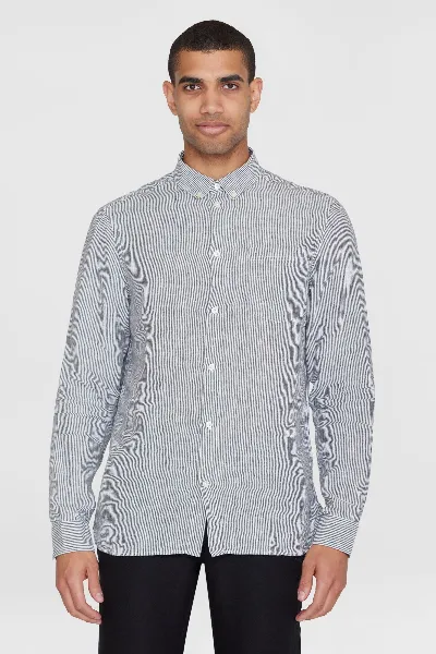 KnowledgeCotton Apparel Hemd Striped Leinen Blau