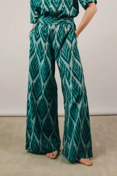 el.résidu el.résidu Damen vegan Hose Madhu Ikat Grün