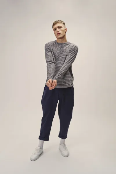 WOTE WOTE Herren vegan Longsleeve Gestreift Anthrazit Grau
