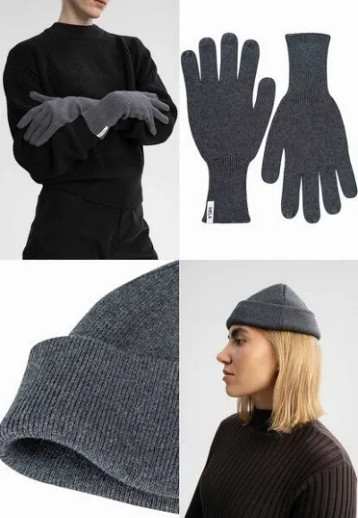 MELA MELA Bundle Feinstrick Mütze kurz LESH + Strick Handschuhe RISHI