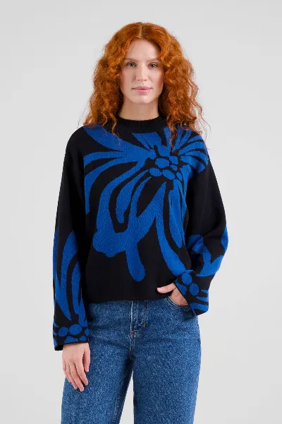dedicated Strickpullover Limhamn Big Flower Schwarz