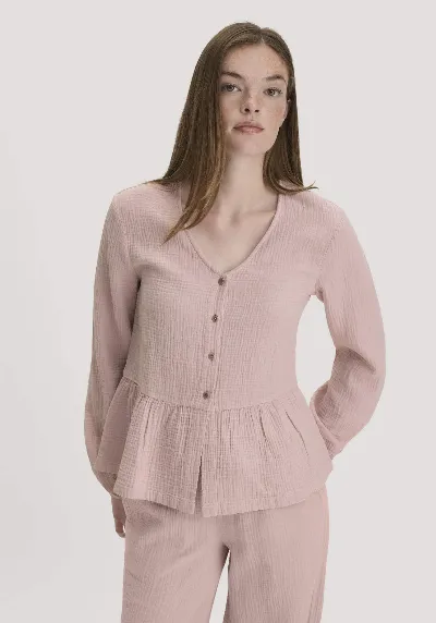hessnatur hessnatur Damen Musselin Pyjamabluse PURE COMFORT aus Bio-Baumwolle - rosa