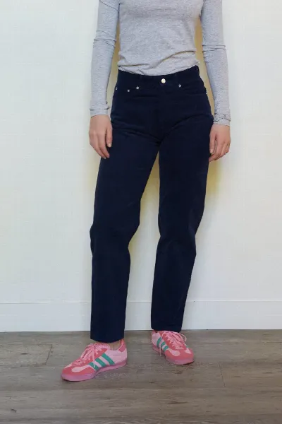 Côtelé Côtelé Damen vegan Hose Mit Geradem Bein Marine