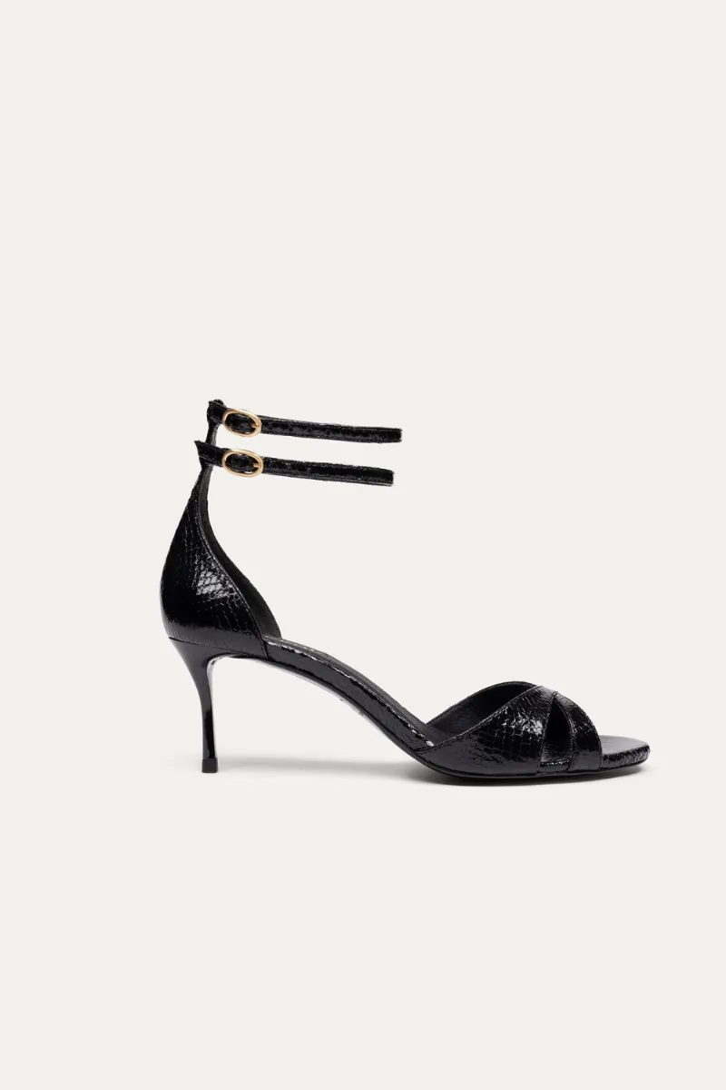 BIKKOU BIKKOU Damen vegan Sandalen Sommer Lunch Schwarz Python