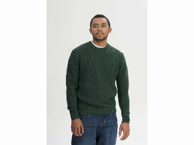 MELA MELA Bio-Herren-Strickpullover 'VAREEN' mit Perlstrickstruktur, deep forest melange,