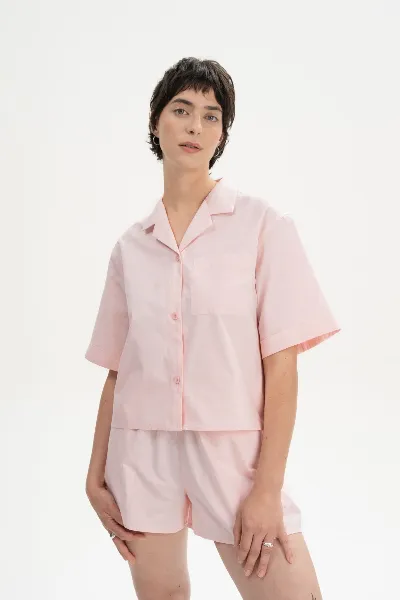 MELA MELA Damen vegan Pyjama Shirt Kurzarm Hansika Berry Blush Pink