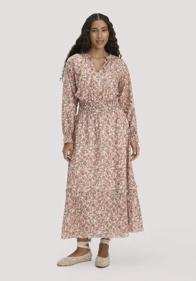 hessnatur hessnatur Damen Kleid Floralprint Maxi aus Bio-Baumwolle - beige