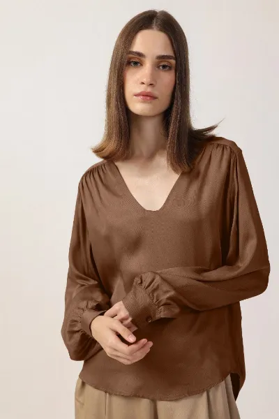 Neu Nomads Neu Nomads Damen vegan Bluse Langarm Lotta Cognac