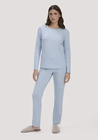 hessnatur hessnatur Damen Schlafhose PURE COTTON aus Bio-Baumwolle - blau