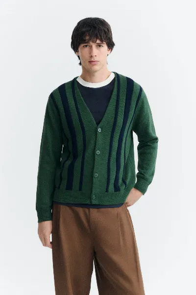 thinking mu Thinking MU Herren vegan Strickjacke Creed Gestreift Grün