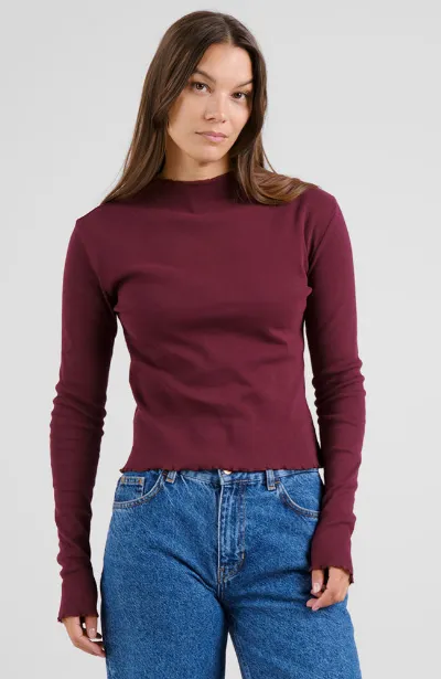 Dedicated DEDICATED Damen vegan Top Longsleeve Rib Ryd Fig Rot