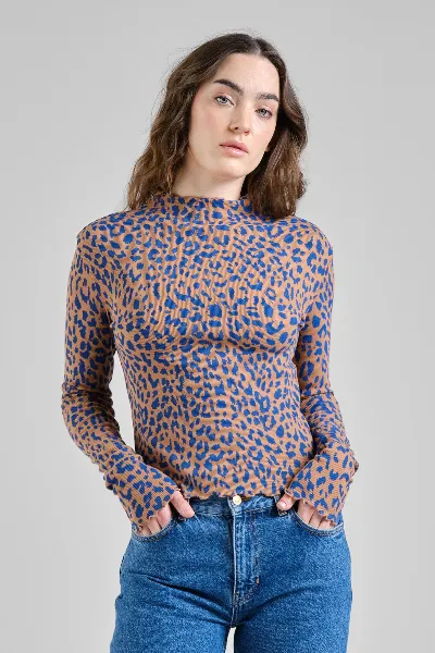 dedicated Longsleeve Ryd Rib Leopard Light Brown