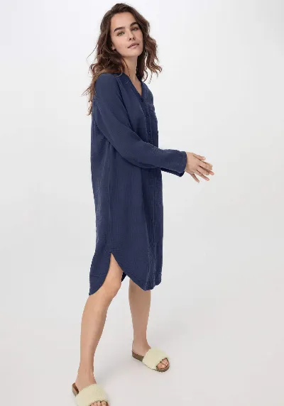 hessnatur hessnatur Damen Musselin Nachthemd Relaxed PURE COMFORT aus Bio Baumwolle - blau