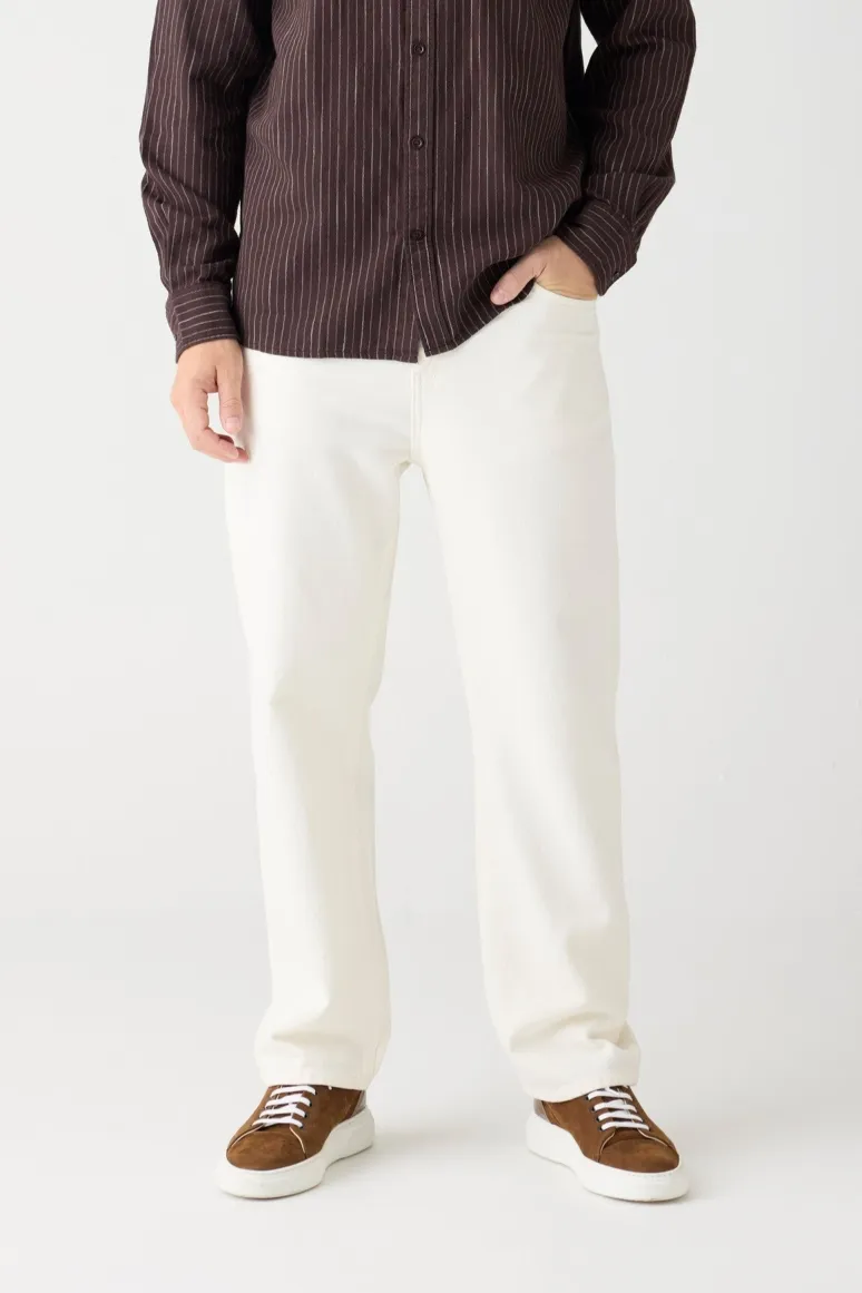 KnowledgeCotton Apparel KnowledgeCotton Apparel Herren vegan Hose Weit Twill Flint Egret