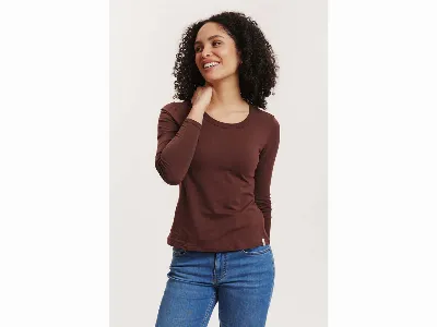 tranquillo tranquillo Bio-Damen-Langarmshirt 'Tildaa' mit Rundhalsausschnitt, shaved chocolate,