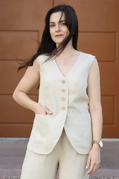 Amber Linen Amber Linen Damen vegan Weste Java Pale Sand