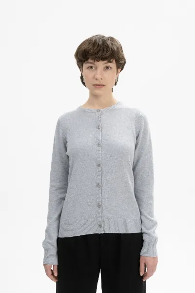 MELA MELA Damen vegan Strickjacke Fine Nameen Grau Melange
