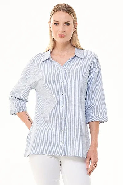 ORGANICATION ORGANICATION Damen vegan Hemd Hellblau Gestreift