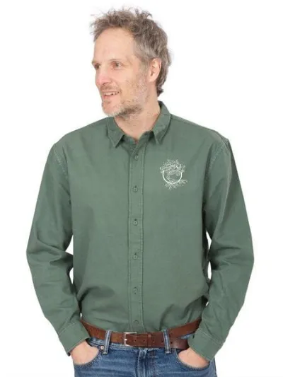 Life-Tree Life-Tree Hemd aus Biobaumwolle Fairwear für Herren Olive mit Brust-Logo in Green Bay