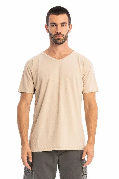 RAVENS VIEW IBIZA RAVENS VIEW IBIZA Herren vegan T-Shirt Azure V-Ausschnitt Wüstensand