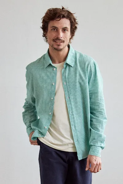 TWOTHIRDS TWOTHIRDS Herren vegan Hemd Ildefonso Grün Gestreift