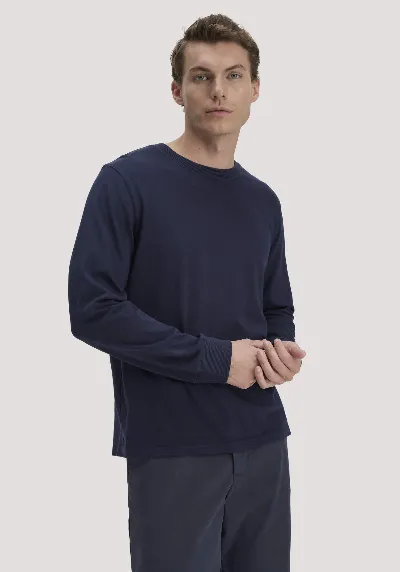 hessnatur hessnatur Herren Heavy Jersey Longsleeve Relaxed aus Bio-Baumwolle - blau
