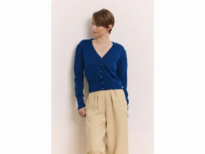 tranquillo tranquillo Bio-Damen-Cardigan Linaa mit Zierkante am V-Ausschnitt, navy,