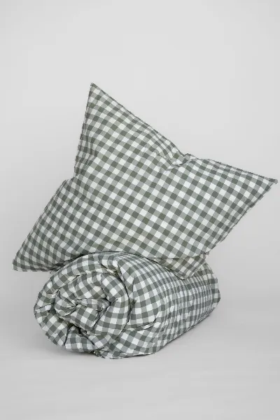 MELA MELA unisex vegan BettwÃ¤scheset Majuli Check KrÃ¤utergrÃ¼n/NaturweiÃŸ
