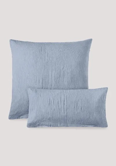 hessnatur hessnatur Musselin Kissenbezug aus Bio-Baumwolle - blau - Größe 80x80 cm
