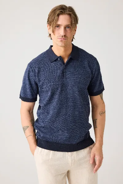 KnowledgeCotton Apparel KnowledgeCotton Apparel Herren vegan Strickpolo Night Sky Navy