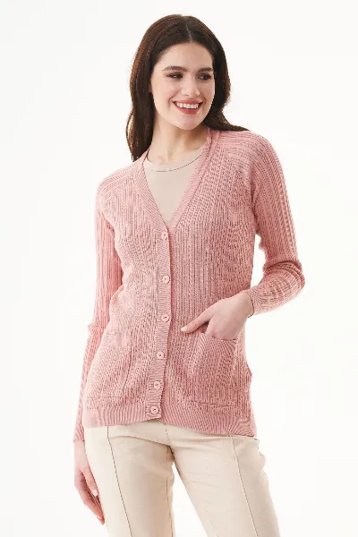 ORGANICATION ORGANICATION Damen vegan Strickjacke Mit Knöpfen Staubig-Rot