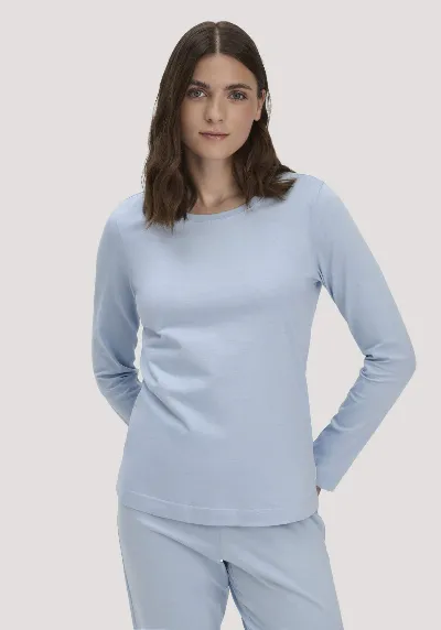 hessnatur hessnatur Damen Schlaf Shirt PURE COTTON aus Bio-Baumwolle - blau