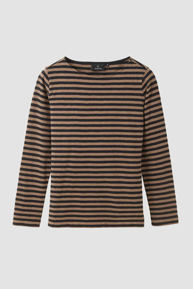 recolution Recolution Damen vegan Langarmshirt Iris Stripes Vintage Braun