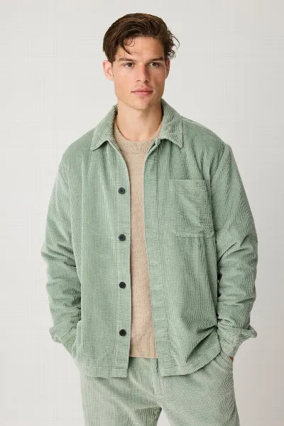 KnowledgeCotton Apparel KnowledgeCotton Apparel Herren vegan Cord Overshirt Lily Pad