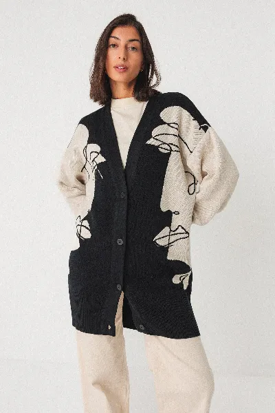 SKFK SKFK Damen vegan Strickjacke Benda Schwarz/Beige