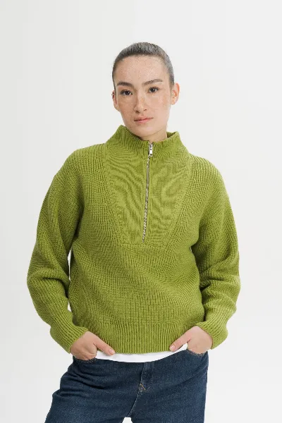 MELA MELA Damen vegan Strickpullover Mit Rippmuster Kimaya Seaweed