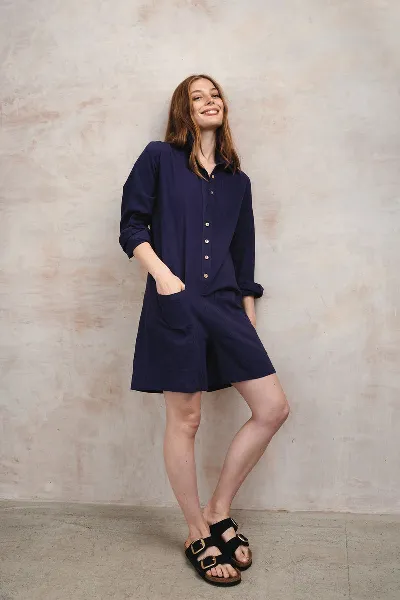 KOMODO KOMODO Damen vegan Playsuit Musselin Langarm Tiff Navy