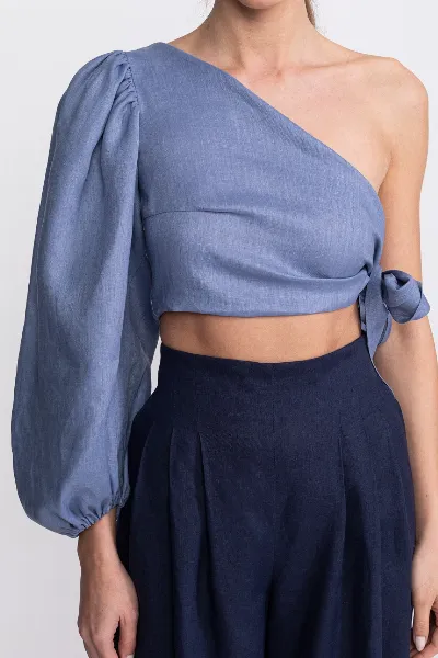 De IONESCU De IONESCU Damen vegan Crop Top Daia Dusty Blue