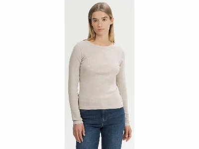 MELA MELA Bio-Damen-Langarmshirt 'MEHAR' mit Rundhalsausschnitt, kiesel melange,