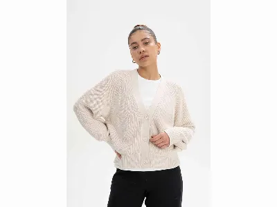 MELA MELA Bio-Damen-Rippstrick-Cardigan 'BHUMA' mit Raglan-Ärmel, creme melange,