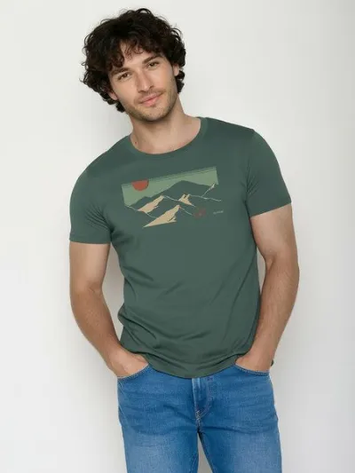 GreenBomb GREENBOMB Mountain Tour Guide - Sportliches T-Shirt aus Bio-Baumwolle / hochwertiger Print / GOTS / Fair & Vegan