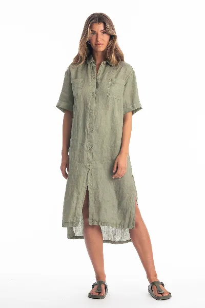 RAVENS VIEW IBIZA RAVENS VIEW IBIZA Damen vegan Kleid Hemd Iria Khaki