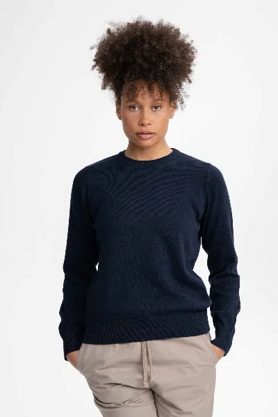 MELA MELA Damen vegan Strickpullover Feinstrick Dhana Marineblau